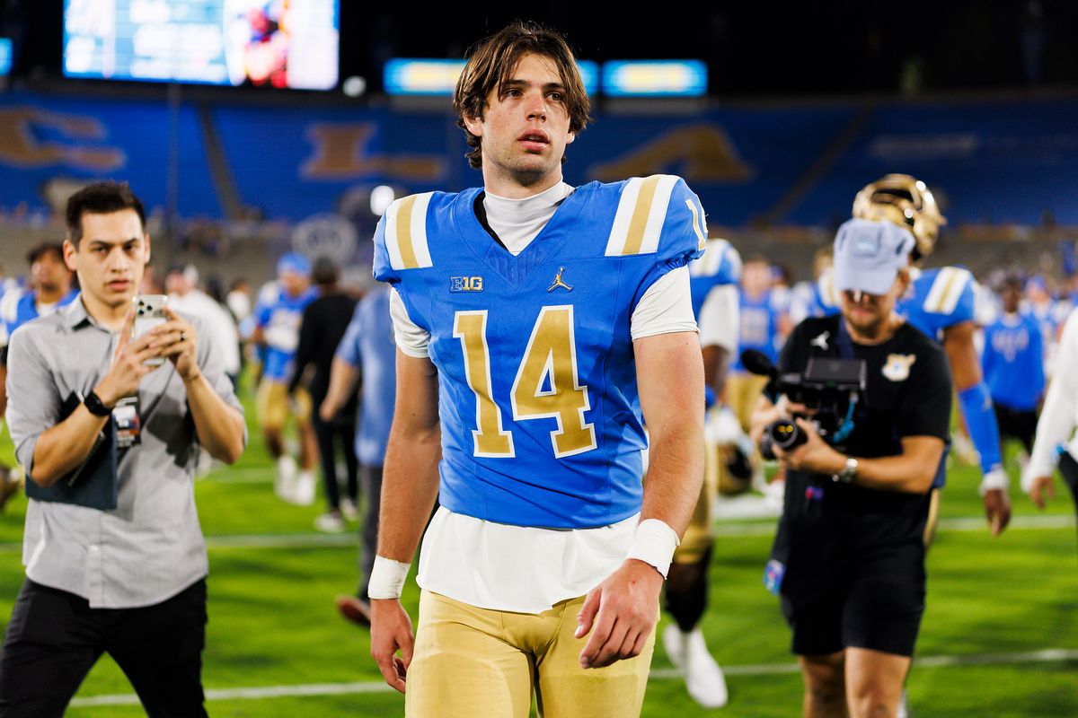 Ty Dieffenbach #14 of the UCLA Bruins walks off the field after the game against Wisconsin Badgers at Rose Bowl Stadium on October 17, 2026 in Pasadena, California. Ty Dieffenbach #14 of the UCLA Bruins walks off the field after the game against Wisconsin Badgers at Rose Bowl Stadium on October 17, 2026 in Pasadena, California.