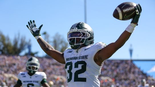 Kenneth Williams #32 of the Michigan State Spartans celebrates a touchdown run during the game against the UCLA Bruins at Rose Bowl Stadium on October 24, 2026 in Pasadena, California. Kenneth Williams #32 of the Michigan State Spartans celebrates a touchdown run during the game against the UCLA Bruins at Rose Bowl Stadium on October 24, 2026 in Pasadena, California.