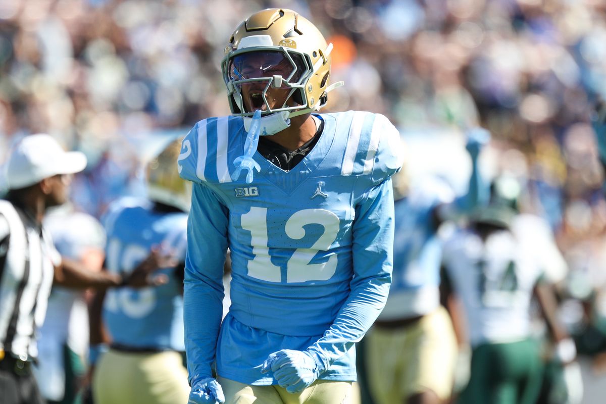 Malik Hartford #12 of the UCLA Bruins celebrates a turnover during the game against the Michigan State Spartans at Rose Bowl Stadium on October 24, 2026 in Pasadena, California. Malik Hartford #12 of the UCLA Bruins celebrates a turnover during the game against the Michigan State Spartans at Rose Bowl Stadium on October 24, 2026 in Pasadena, California.