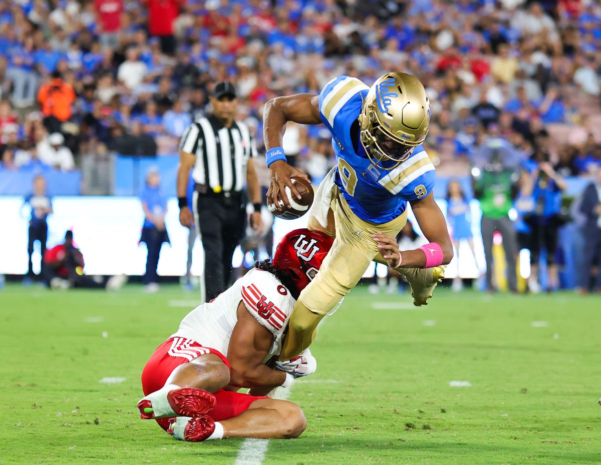 #0 Logan Fano of the Utah Utes sacks #9 Nico Iamaleava of the UCLA Bruins during an NCAA football game, Saturday August 30, 2025 in Pasadena, CA. #0 Logan Fano of the Utah Utes sacks #9 Nico Iamaleava of the UCLA Bruins during an NCAA football game, Saturday August 30, 2025 in Pasadena, CA.