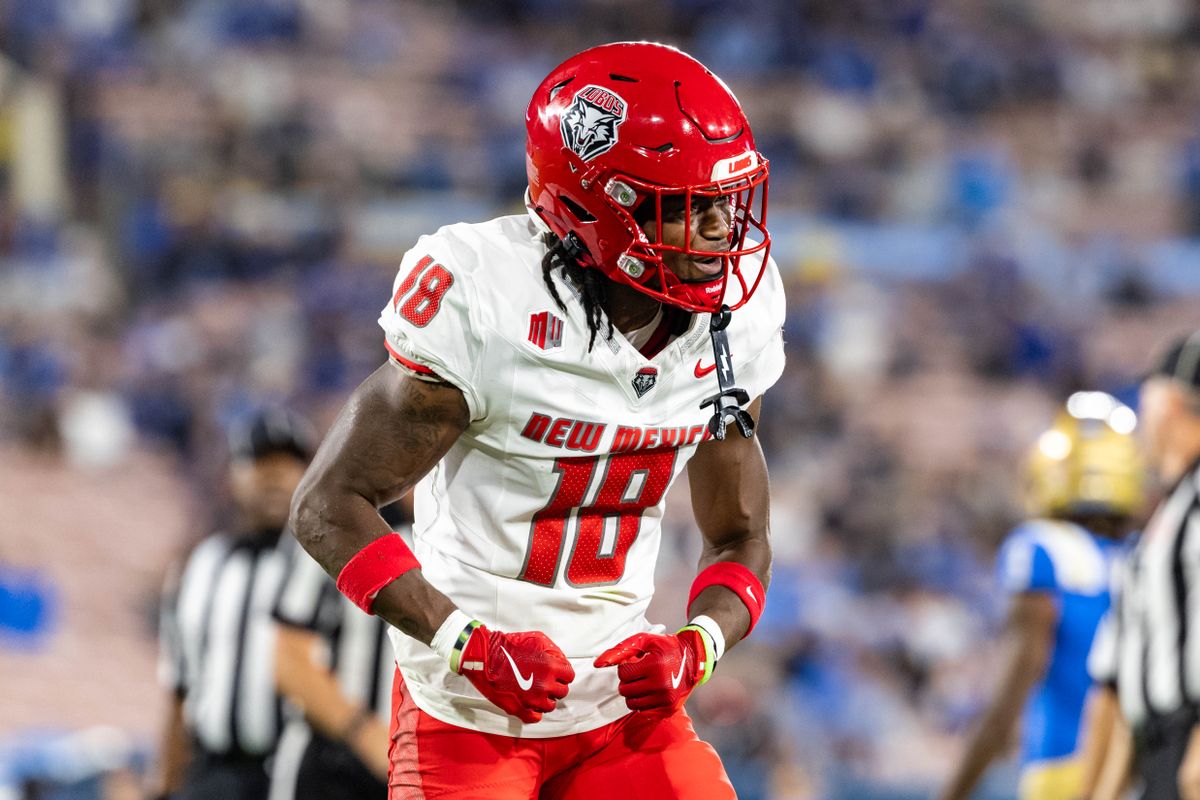 Safety Caleb Coleman #18 of the New Mexico Lobos celebrates during an NCAA football game against the UCLA Bruins at the Rose Bowl on September 12, 2025 in Pasadena, California. Safety Caleb Coleman #18 of the New Mexico Lobos celebrates during an NCAA football game against the UCLA Bruins at the Rose Bowl on September 12, 2025 in Pasadena, California.