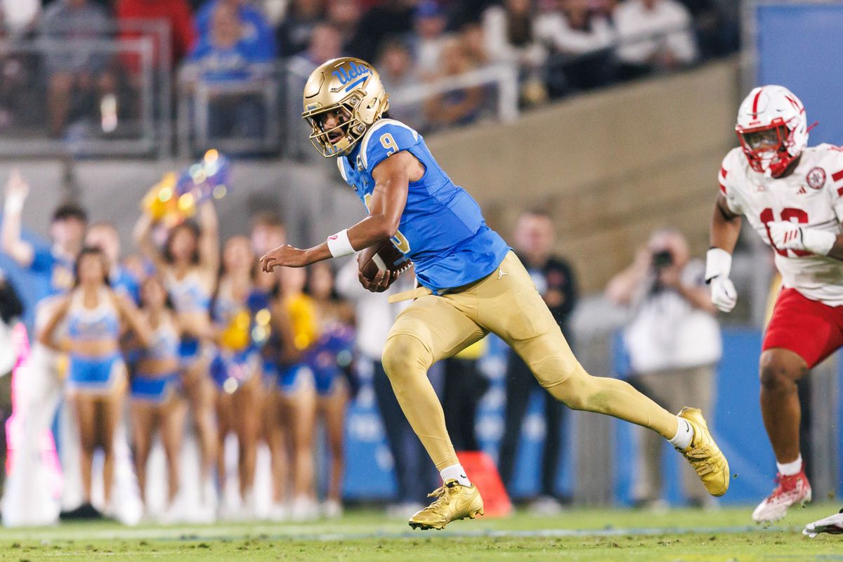 UCLA Bruins quarterback Nico Iamaleava (9) runs the ball during the game against Nebraska Cornhuskers at Rose Bowl Stadium on November 8, 2025 in Pasadena, California. 