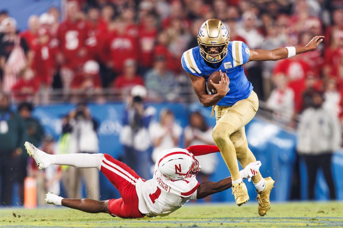 UCLA Bruins quarterback Nico Iamaleava (9) runs the ball during the game against Nebraska Cornhuskers at Rose Bowl Stadium on November 8, 2025 in Pasadena, California. 