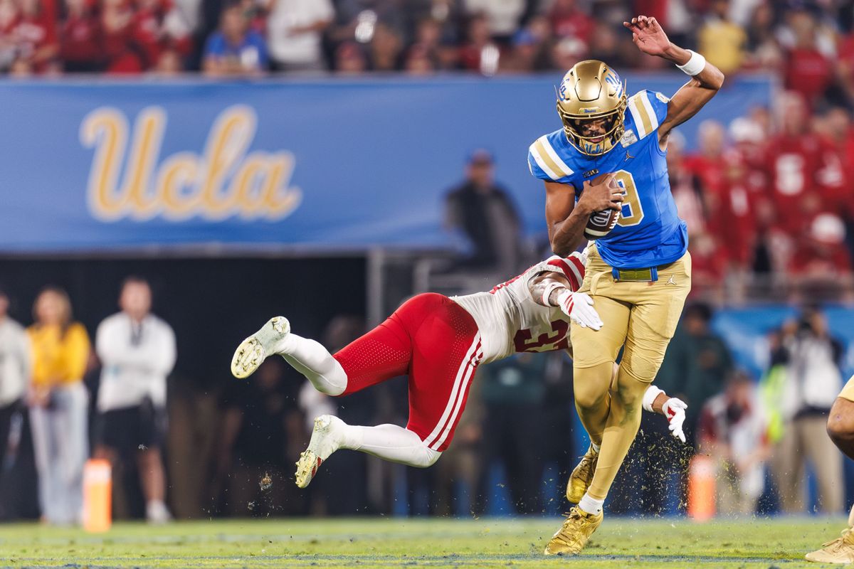 UCLA Bruins quarterback Nico Iamaleava (9) runs the ball during the game against Nebraska Cornhuskers at Rose Bowl Stadium on November 8, 2025 in Pasadena, California. 