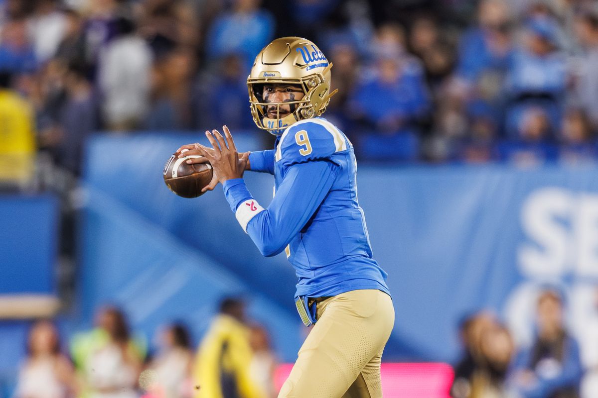 UCLA Bruins quarterback Nico Iamaleava (9) prepares to throw the ball during the game against Washington Huskies at Rose Bowl Stadium on November 22, 2025 in Pasadena, California. 