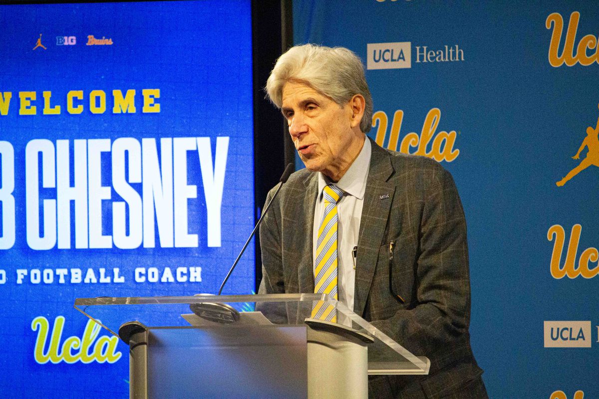 UCLA chancellor Julio Frenk speaks at the introductory press conference for Bob Chesney at Luskin Conference Center Tuesday, December 9, 2025 in Los Angeles. 