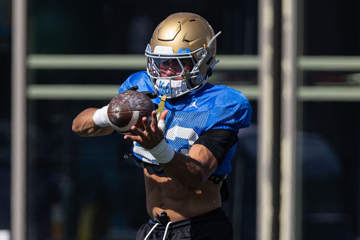 UCLA defensive back Brett Barry (43) participates during practice at Wasserman Football Center, Tuesday, Aug. 25, 2026, in Los Angeles. UCLA defensive back Brett Barry (43) participates during practice at Wasserman Football Center, Tuesday, Aug. 25, 2026, in Los Angeles.