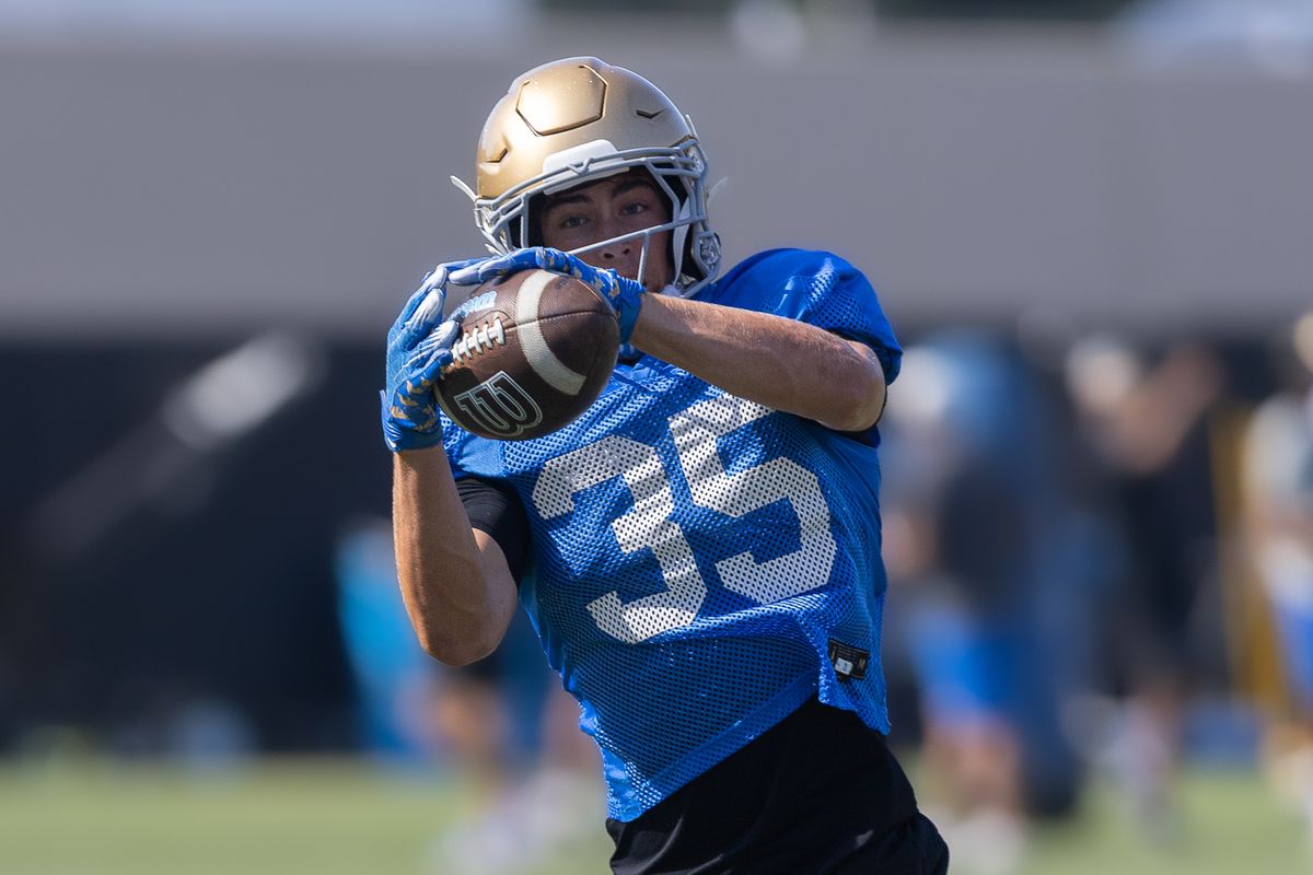 UCLA defensive back Logan Hirou (35) participates during practice at Wasserman Football Center, Tuesday, Aug. 25, 2026, in Los Angeles. UCLA defensive back Logan Hirou (35) participates during practice at Wasserman Football Center, Tuesday, Aug. 25, 2026, in Los Angeles.