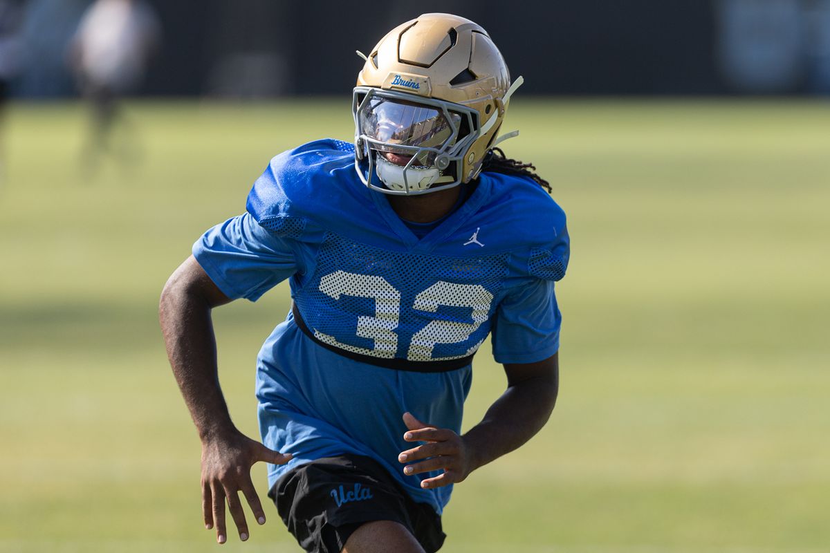 UCLA defensive back Derrick Barksdale (32) participates during practice at Wasserman Football Center, Tuesday, Aug. 25, 2026, in Los Angeles. UCLA defensive back Derrick Barksdale (32) participates during practice at Wasserman Football Center, Tuesday, Aug. 25, 2026, in Los Angeles.