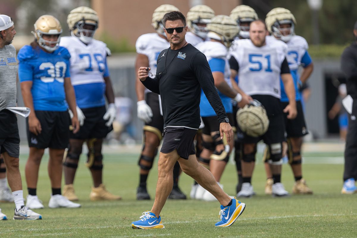 UCLA head coach Bob Chesney during practice at Wasserman Football Center, Thursday, Aug. 27, 2026, in Los Angeles.