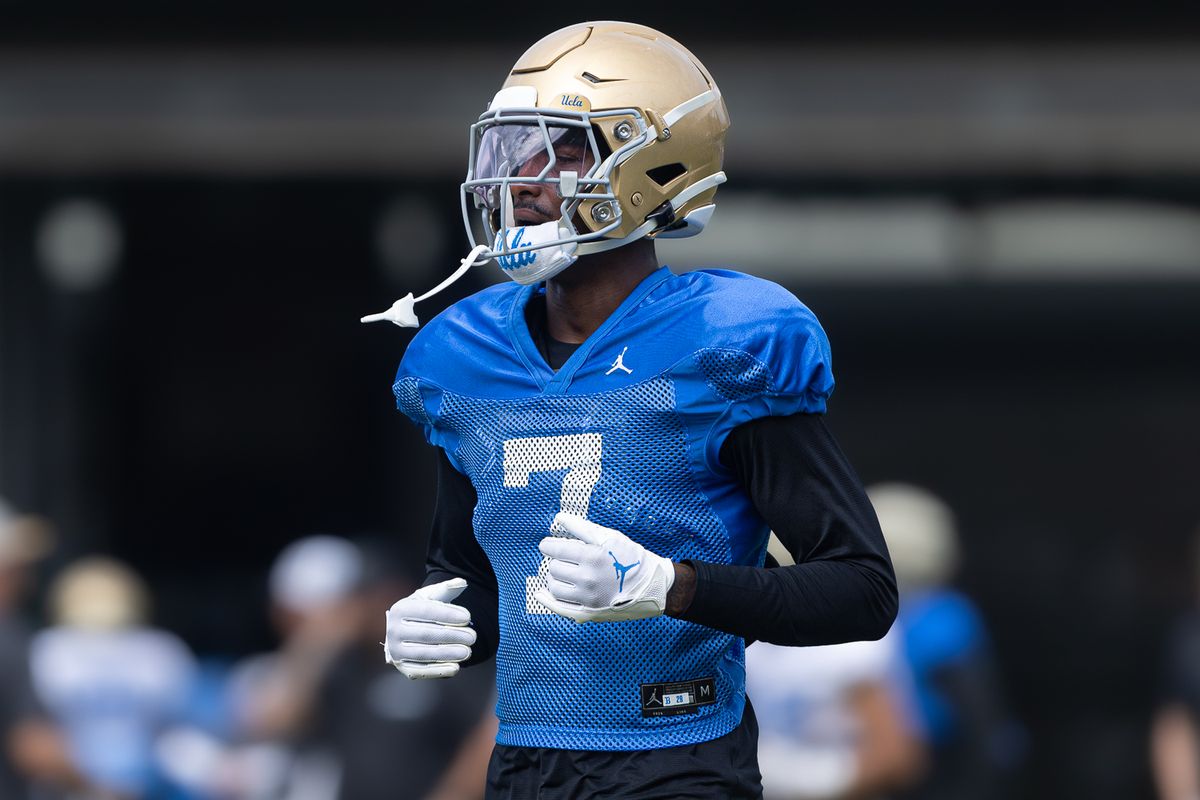 UCLA defensive back Aaron Williams (7) during practice at Wasserman Football Center, Thursday, Aug. 27, 2026, in Los Angeles.