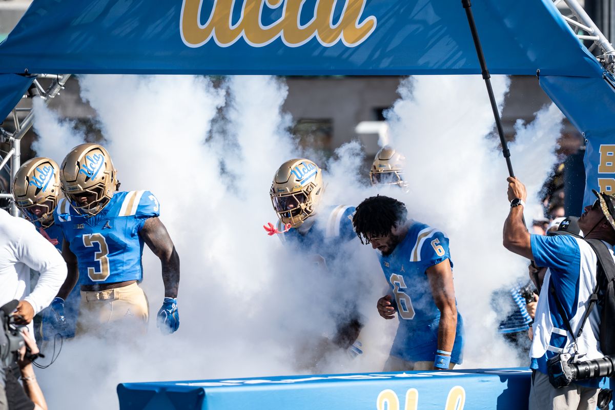 UCLA Football team made there entrance to the field during a game against San Diego State Aztecs at Rose Bowl Stadium on September 12, 2026 in Pasadena, California. 