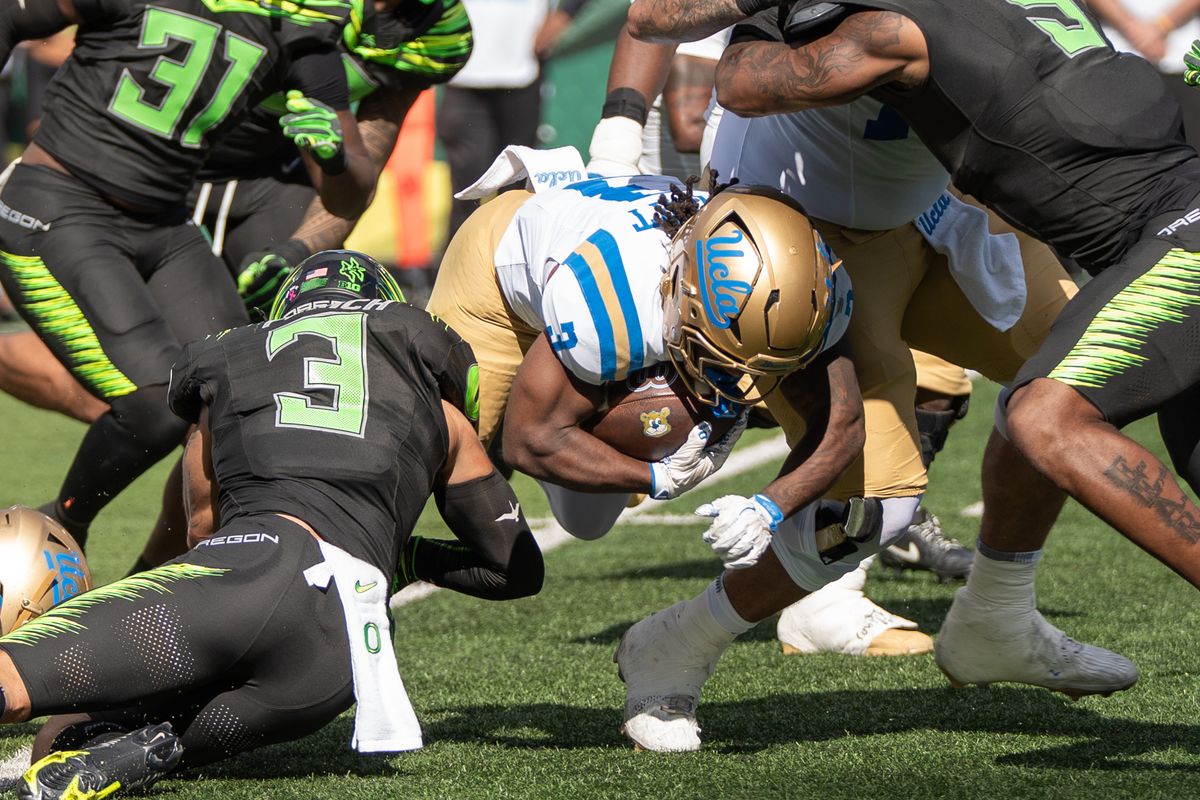 UCLA Bruins RB Wayne Knight (3) runs up the middle and gets a first down during a game against the Oregon Ducks at Autzen Stadium on October 10, 2026 in Eugene, Oregon. UCLA Bruins RB Wayne Knight (3) runs up the middle and gets a first down during a game against the Oregon Ducks at Autzen Stadium on October 10, 2026 in Eugene, Oregon.