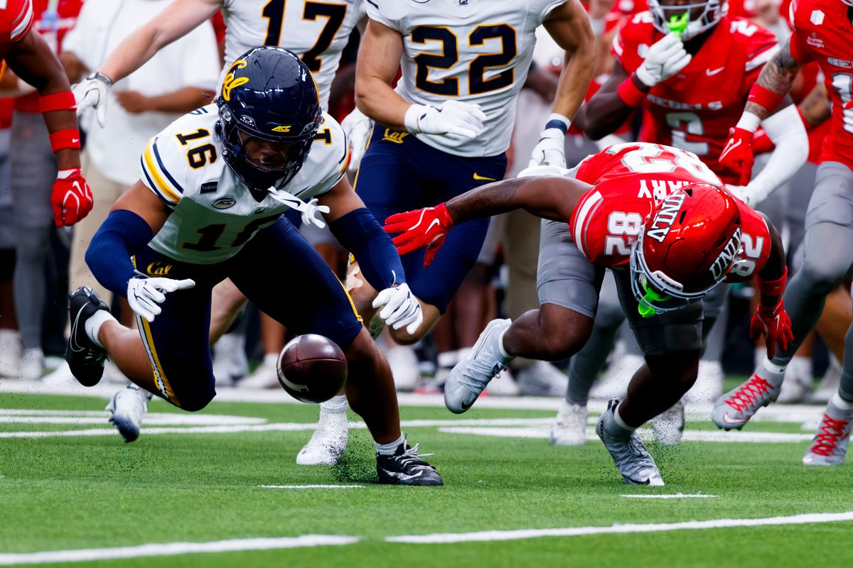 UNLV Football wide receiver Peyton Zachary (82) fumbles the ball during the third quarter of a game on Saturday, October 3, 2026, at Allegiant Stadium. UNLV Football wide receiver Peyton Zachary (82) fumbles the ball during the third quarter of a game on Saturday, October 3, 2026, at Allegiant Stadium.