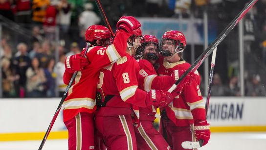 Underdogs Denver, Wisconsin advance to title game taken at T-Mobile Arena (NCAA Frozen Four). Photo by Lucas Peltier-Imagn Images