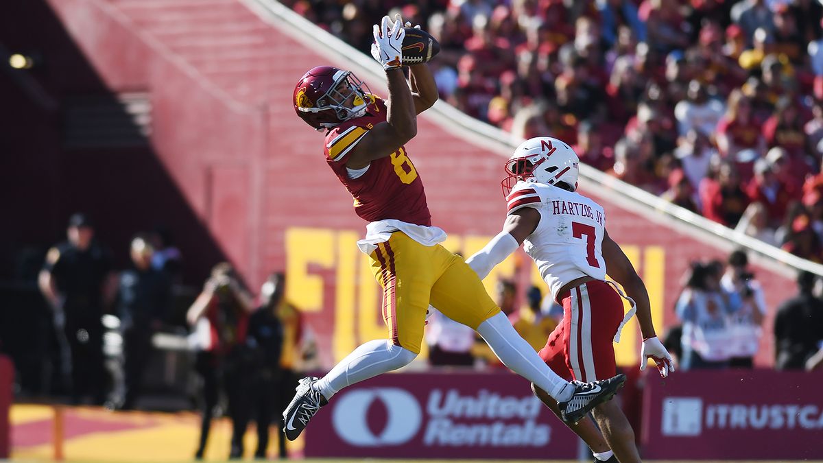 Southern California wide receiver Kyle Ford (81) catches a pass during the first half of a game against the Nebraska Cornhuskers, Saturday, November 16, 2024 at the Coliseum in Los Angeles, Calif. Southern California wide receiver Kyle Ford (81) catches a pass during the first half of a game against the Nebraska Cornhuskers, Saturday, November 16, 2024 at the Coliseum in Los Angeles, Calif.
