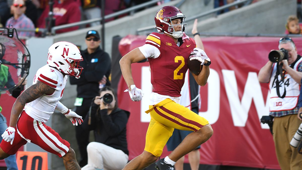 Southern California wide receiver Duce Robinson (2) catches and runs for a touchdown during the second half of a game against the Nebraska Cornhuskers, Saturday, November 16, 2024 at the Coliseum in Los Angeles, Calif. Southern California wide receiver Duce Robinson (2) catches and runs for a touchdown during the second half of a game against the Nebraska Cornhuskers, Saturday, November 16, 2024 at the Coliseum in Los Angeles, Calif.