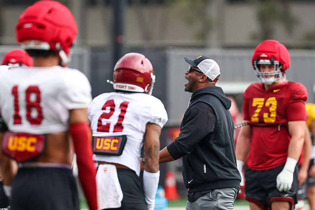 USC Coach Truman Carroll leads during fall practice, Friday August 1, 2025 in Los Angeles. USC Coach Truman Carroll leads during fall practice, Friday August 1, 2025 in Los Angeles.