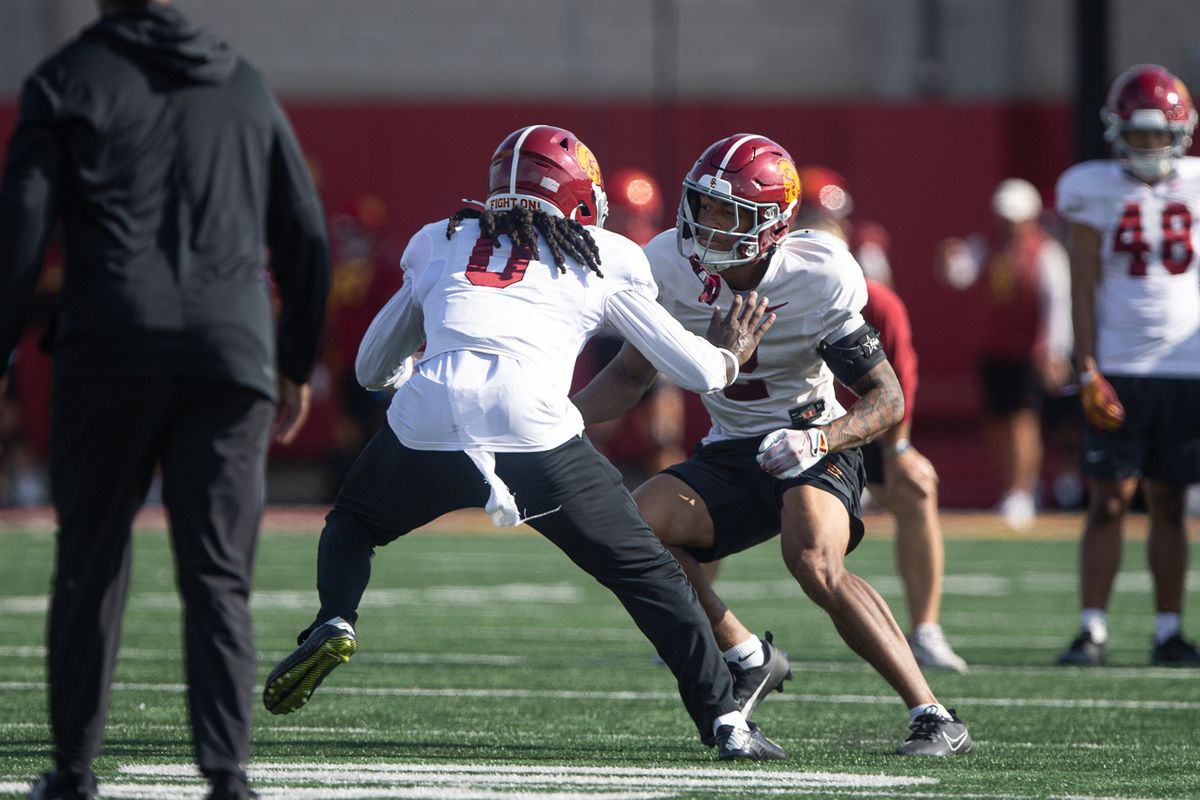 USC players run drills during practice at Howard Jones Field, Tuesday, Aug. 11, 2026, in Los Angeles.