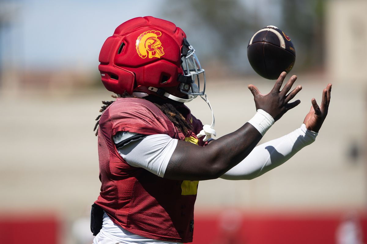 USC running back Waymond Jordan (2) catches a pass during practice at Howard Jones Field, Tuesday, Aug. 18, 2026, in Los Angeles. USC running back Waymond Jordan (2) catches a pass during practice at Howard Jones Field, Tuesday, Aug. 18, 2026, in Los Angeles.