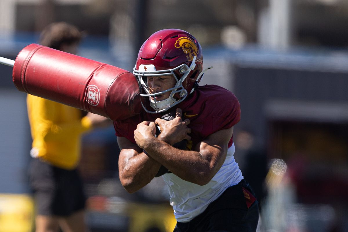 USC players participate in contact drills during practice at Howard Jones Field, Wednesday, Aug. 19, 2026, in Los Angeles. USC players participate in contact drills during practice at Howard Jones Field, Wednesday, Aug. 19, 2026, in Los Angeles.