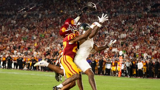 Oregon survives scary Moore injury, rolls past USC yet again taken Los Angeles Memorial Coliseum (USC). Photo by Robert Talamantes - The Sporting Tribune