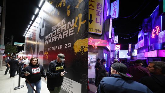 Fans of Call of Duty gather outside the Activision activation in Los Angeles. Fans of Call of Duty gather outside the Activision activation in Los Angeles.
