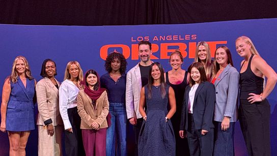 Los Angeles reveals the Orbit as the team name for League One Volleyball (LOVB) taken at Intuit Dome (Los Angeles Orbit). Photo by Rey Moralde - The Sporting Tribune