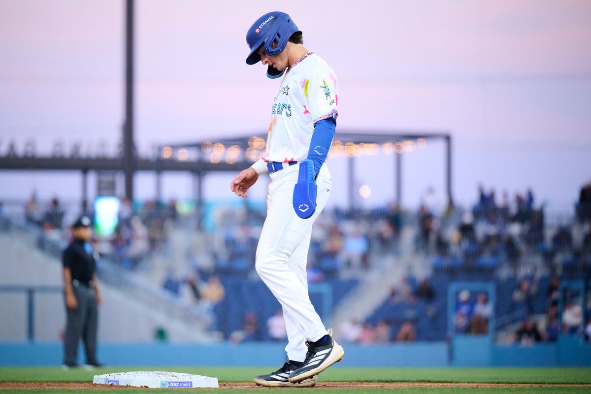 The Ontario Tower Buzzers AJ Soldra #25 at third during an MiLB game against The Lake Elsinore Storm, April 29th, 2026 in Ontario  California.