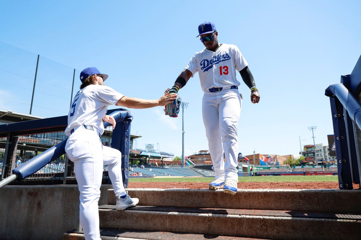 Zyhir Hope #13 of the Tulsa Drillers enter the dugout during a game against the Arkansas Travelers at ONEOK Field on April 19, 2026 in Tulsa, Oklahoma.