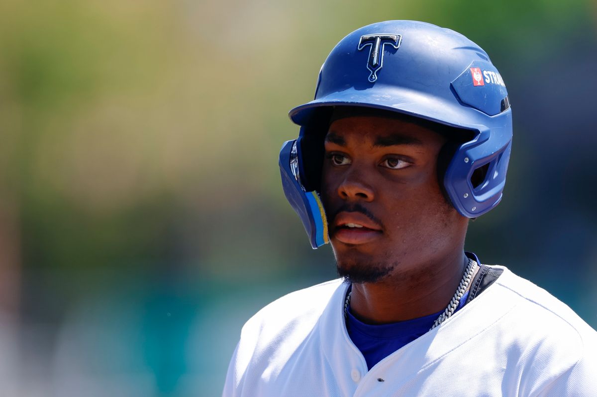 Josue De Paula #55 of the Tulsa Drillers on the field during a game against the Arkansas Travelers at ONEOK Field on April 19, 2026 in Tulsa, Oklahoma.