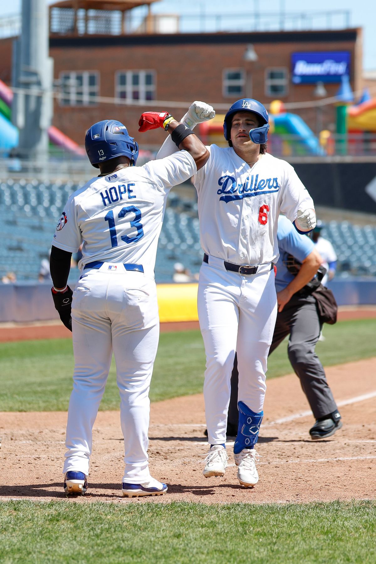 Jake Gelof #6 of the Tulsa Drillers celebrates his home run during a game against the Arkansas Travelers at ONEOK Field on April 19, 2026 in Tulsa, Oklahoma.