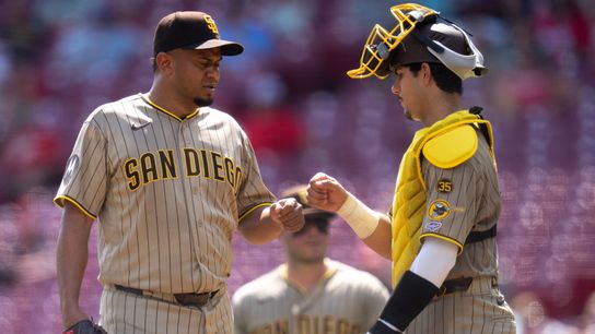 Padres top prospect Ethan Salas makes Majors debut at Cincinnati taken at Great American Ball Park (San Diego Padres). Photo by USA TODAY Network via Reuters Connect