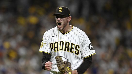 Sep 29, 2026; San Diego, California, USA; San Diego Padres pitcher Joe Musgrove (44) celebrates after defeating the Chicago Cubs in game one of the Wildcard round for the 2026 MLB Playoffs at Petco Park. Sep 29, 2026; San Diego, California, USA; San Diego Padres pitcher Joe Musgrove (44) celebrates after defeating the Chicago Cubs in game one of the Wildcard round for the 2026 MLB Playoffs at Petco Park.