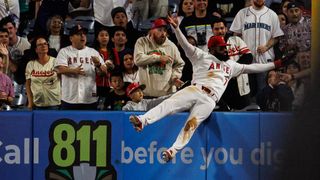 Jo Adell scores hat trick of home run robberies in win over Mariners taken at Angel Stadium (Los Angeles Angels). Photo by Steven Park - The Sporting Tribune