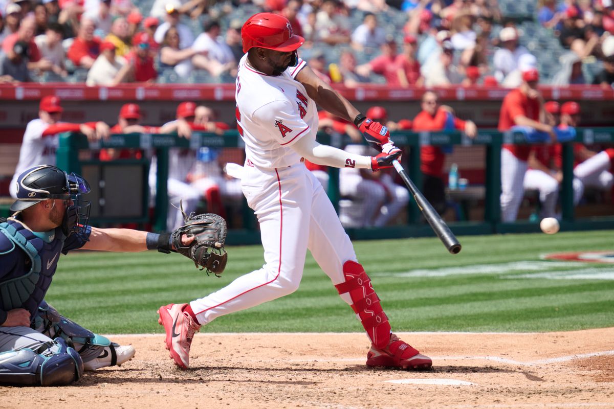 The Los Angeles Angels Jorge Soler #12 bats during an MLB game against the Seattle Mariners, April 5th, 2026 in Anaheim California. The Los Angeles Angels Jorge Soler #12 bats during an MLB game against the Seattle Mariners, April 5th, 2026 in Anaheim California.
