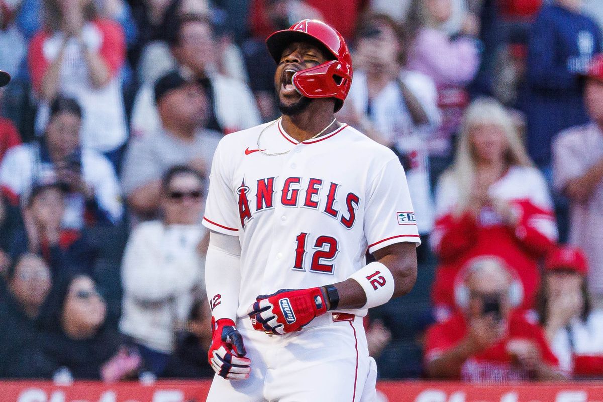 Jorge Soler #12 of the Los Angeles Angels celebrates after hitting a home run during an MLB game against the Atlanta Braves at Angel Stadium on April 7, 2026 in Anaheim, California. Jorge Soler #12 of the Los Angeles Angels celebrates after hitting a home run during an MLB game against the Atlanta Braves at Angel Stadium on April 7, 2026 in Anaheim, California.