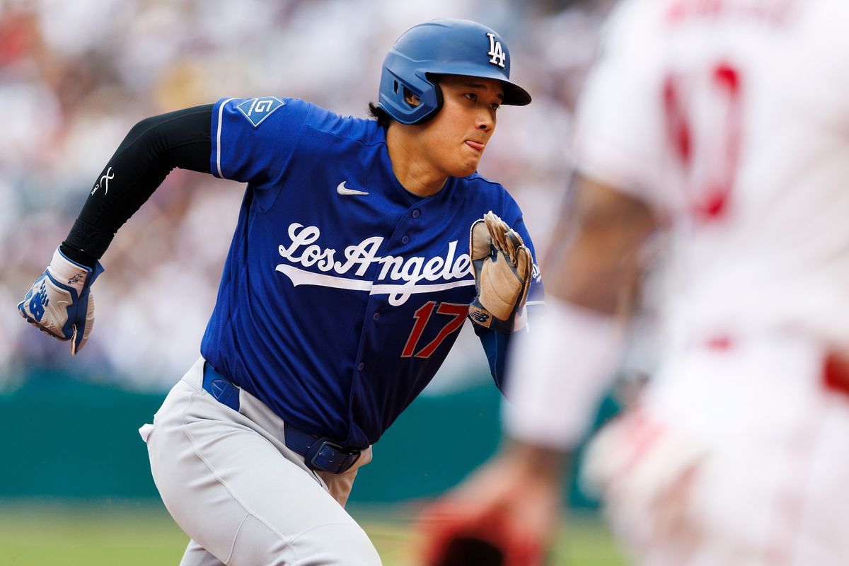 Shohei Ohtani #17 of the Los Angeles Dodgers runs during the game against the Los Angeles Angels at Angel Stadium of Anaheim on May 17, 2026 in Anaheim, California.