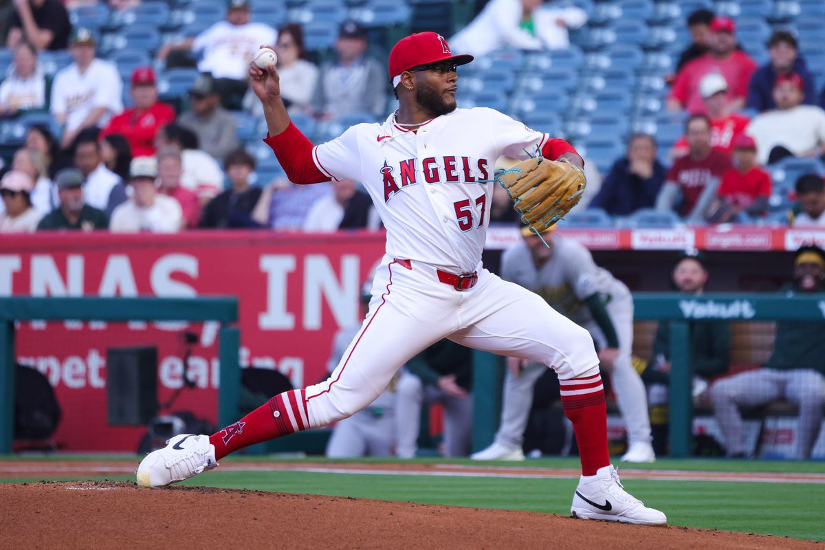 Los Angeles Angels right-handed pitcher Walbert Ureña (57) pitches during the MLB game against the Athletics Monday May 18th, 2026 at Angel's Stadium in Anaheim, Calif. Los Angeles Angels right-handed pitcher Walbert Ureña (57) pitches during the MLB game against the Athletics Monday May 18th, 2026 at Angel's Stadium in Anaheim, Calif.