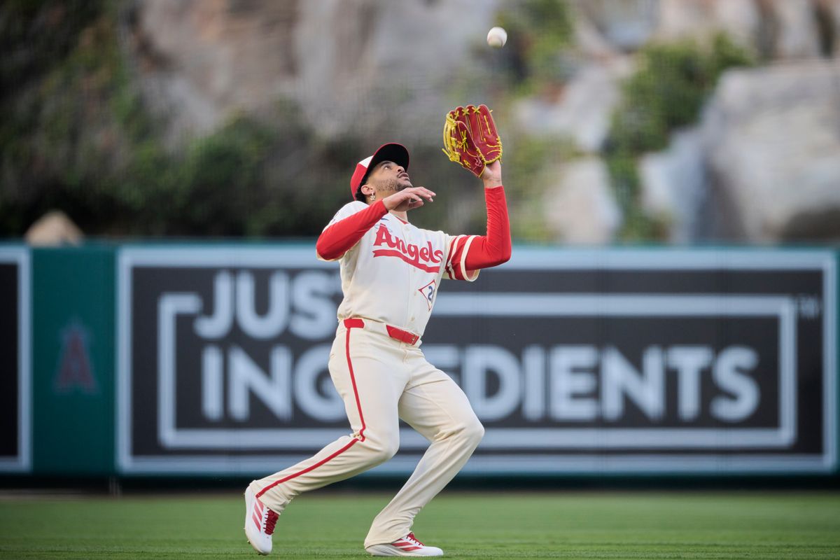 The Los Angeles Angels Jose Siri #28 catches a fly ball during an MLB game against The Athletics on May 19th, 2026 at Angels Stadium in Anaheim, California. The Los Angeles Angels Jose Siri #28 catches a fly ball during an MLB game against The Athletics on May 19th, 2026 at Angels Stadium in Anaheim, California.