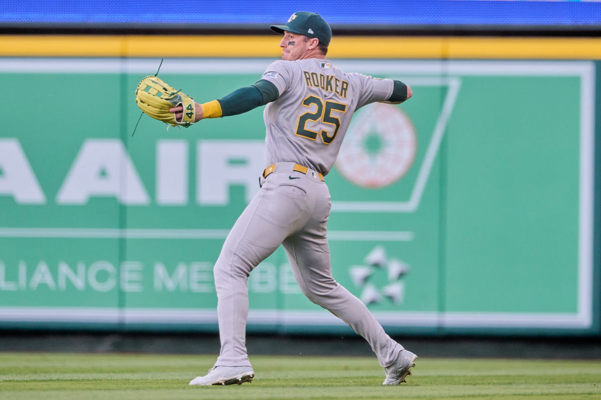 The Athletics Brent Rooker #25 throws to second base during an MLB game against The Los Angeles Angels on May 19th, 2026 at Angels Stadium in Anaheim, California. The Athletics Brent Rooker #25 throws to second base during an MLB game against The Los Angeles Angels on May 19th, 2026 at Angels Stadium in Anaheim, California.