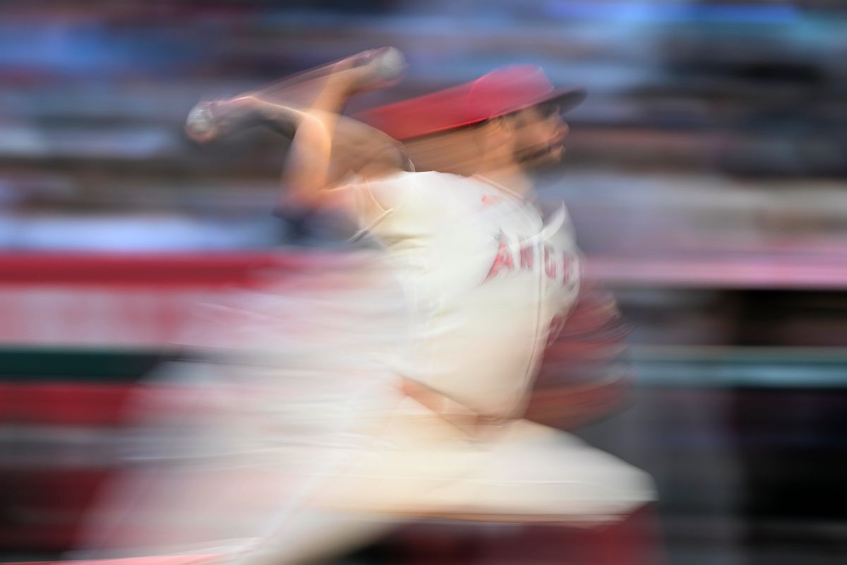 The Los Angeles Angels Grayson Rodriguez #21 pitches during an MLB game against The Texas Rangers on May 22nd, 2026 at Angels Stadium in Anaheim, California. The Los Angeles Angels Grayson Rodriguez #21 pitches during an MLB game against The Texas Rangers on May 22nd, 2026 at Angels Stadium in Anaheim, California.