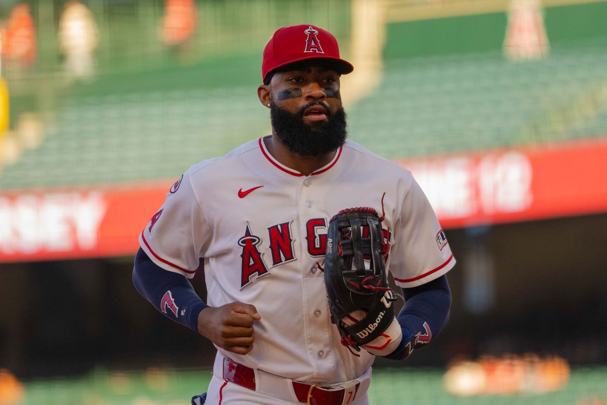 Los Angeles Angels outfielder  Jo Adell (7) during the MLB game against the Houston Astros  on Wednesday  June 10th, 2026 at Angel's Stadium in Anaheim, Calif.