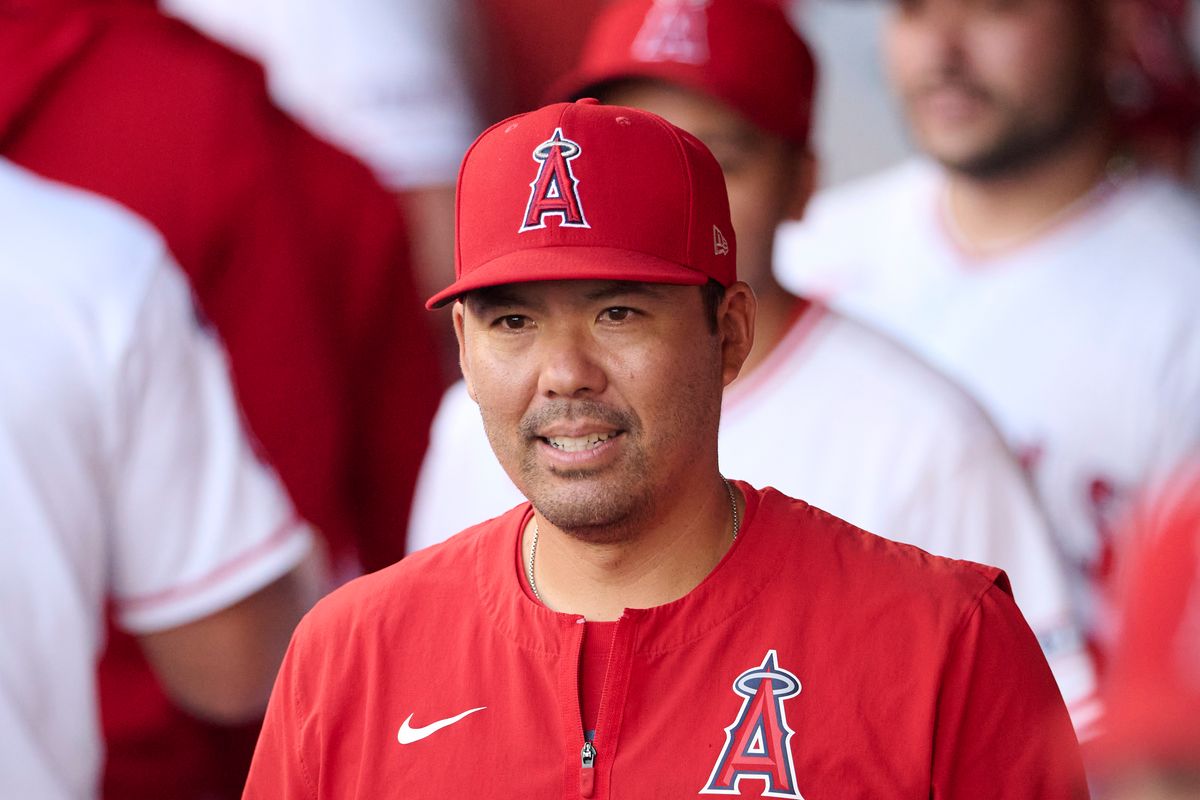 The Los Angeles Angels Manager Kurt Suzuki during an MLB game against The Tampa Bay Rays on June 12th, 2026 at Angel Stadium in Anaheim, California. The Los Angeles Angels Manager Kurt Suzuki during an MLB game against The Tampa Bay Rays on June 12th, 2026 at Angel Stadium in Anaheim, California.
