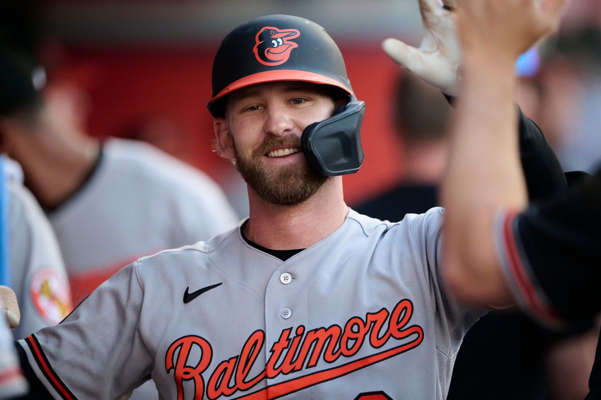 The Baltimore Orioles Taylor Ward #3 celebrates a home run during an MLB game against The Anaheim Angels on June 22nd, 2026 at Angel Stadium in Anaheim, California.
