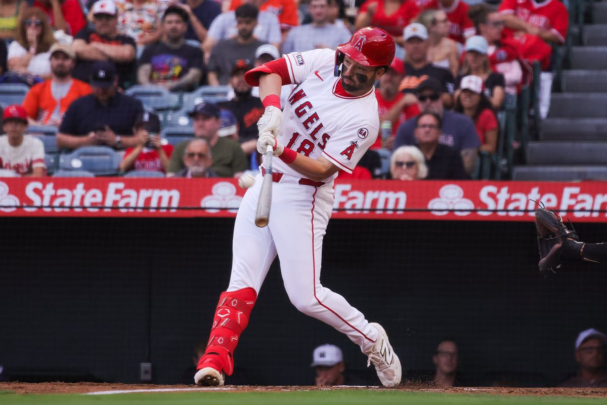 Los Angeles Angels infielder Nolan Schanuel (18) hits a home run during the MLB game against the Baltimore Orioles Tuesday June 23rd, 2026 at Angel Stadium in Anaheim, Calif. Los Angeles Angels infielder Nolan Schanuel (18) hits a home run during the MLB game against the Baltimore Orioles Tuesday June 23rd, 2026 at Angel Stadium in Anaheim, Calif.