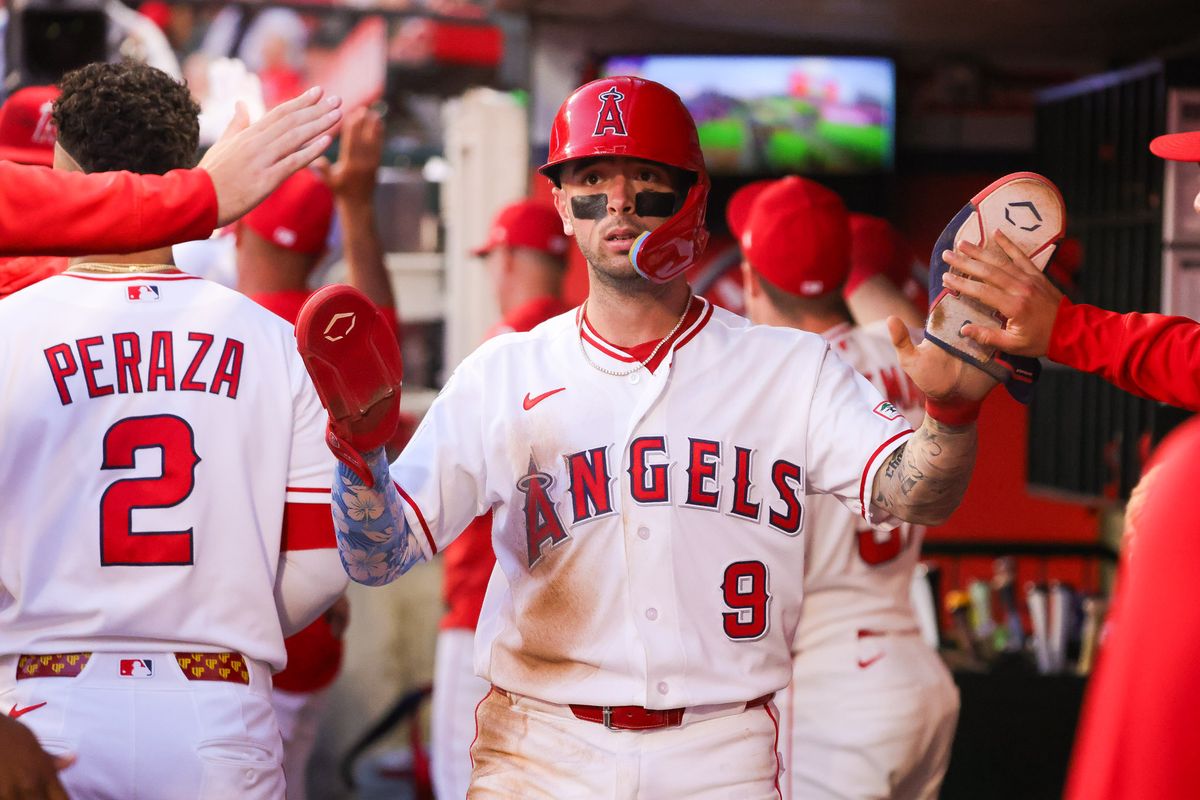 Los Angeles Angels infielder Zach Neto (9) celebrates after scoring during the MLB game against the Baltimore Orioles Tuesday June 23rd, 2026 at Angel Stadium in Anaheim, Calif. Los Angeles Angels infielder Zach Neto (9) celebrates after scoring during the MLB game against the Baltimore Orioles Tuesday June 23rd, 2026 at Angel Stadium in Anaheim, Calif.