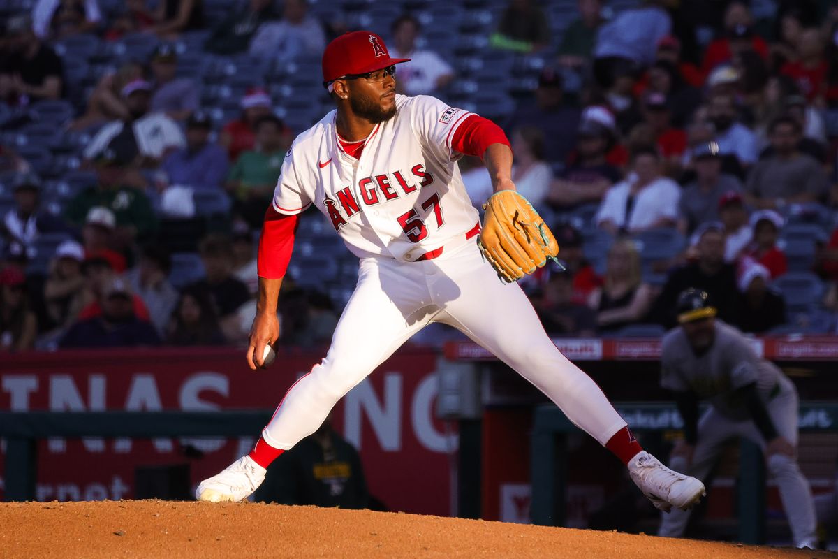 Los Angeles Angels right-handed pitcher Walbert Ureña (57) pitches during the MLB game against the Athletics Friday June 26th, 2026 at Angel Stadium in Anaheim, Calif.