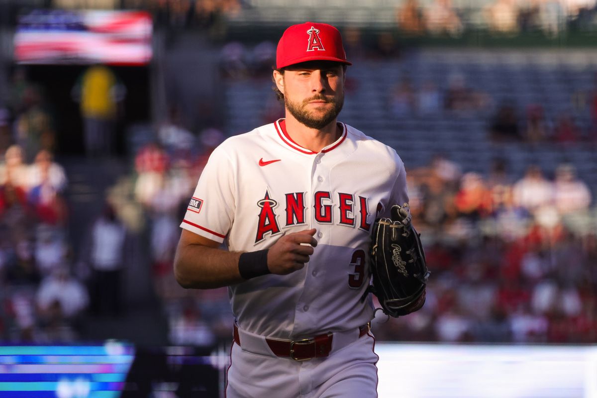 Los Angeles Angels outfielder Josh Lowe (3) runs during the MLB game against the Athletics Friday June 26th, 2026 at Angel Stadium in Anaheim, Calif.