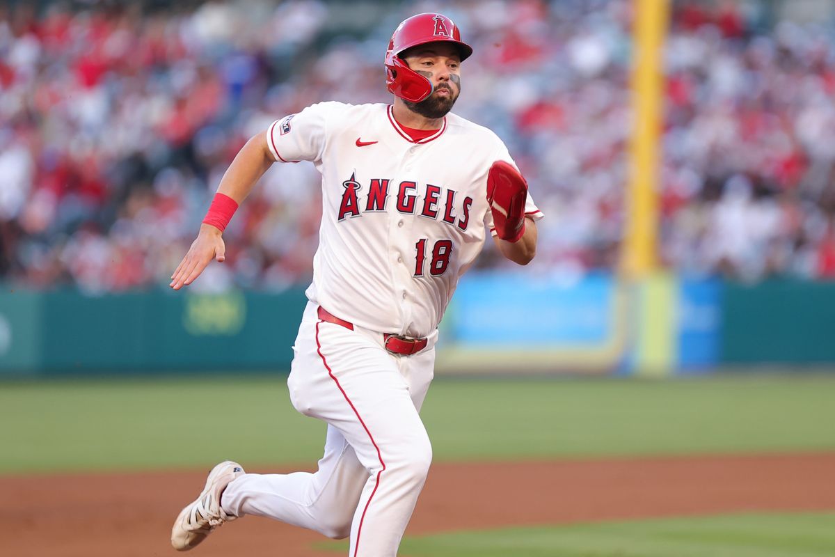 Nolan Schanuel #18 of the Los Angeles Angels runs the bases during an MLB game against the Las Vegas Athletics on June 27, 2026 in Anaheim, CA.
